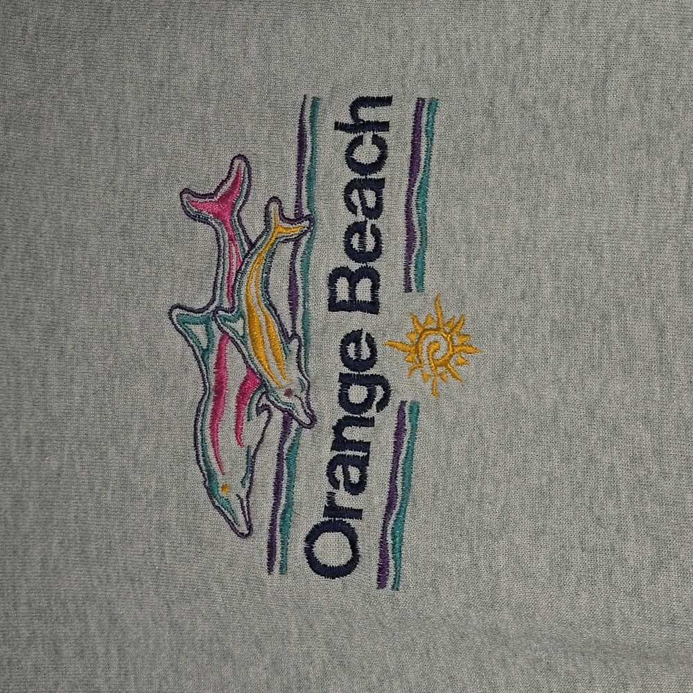 Vintage Orange Beach Dolphin Embroidered Sweatshirt Large Usa Made